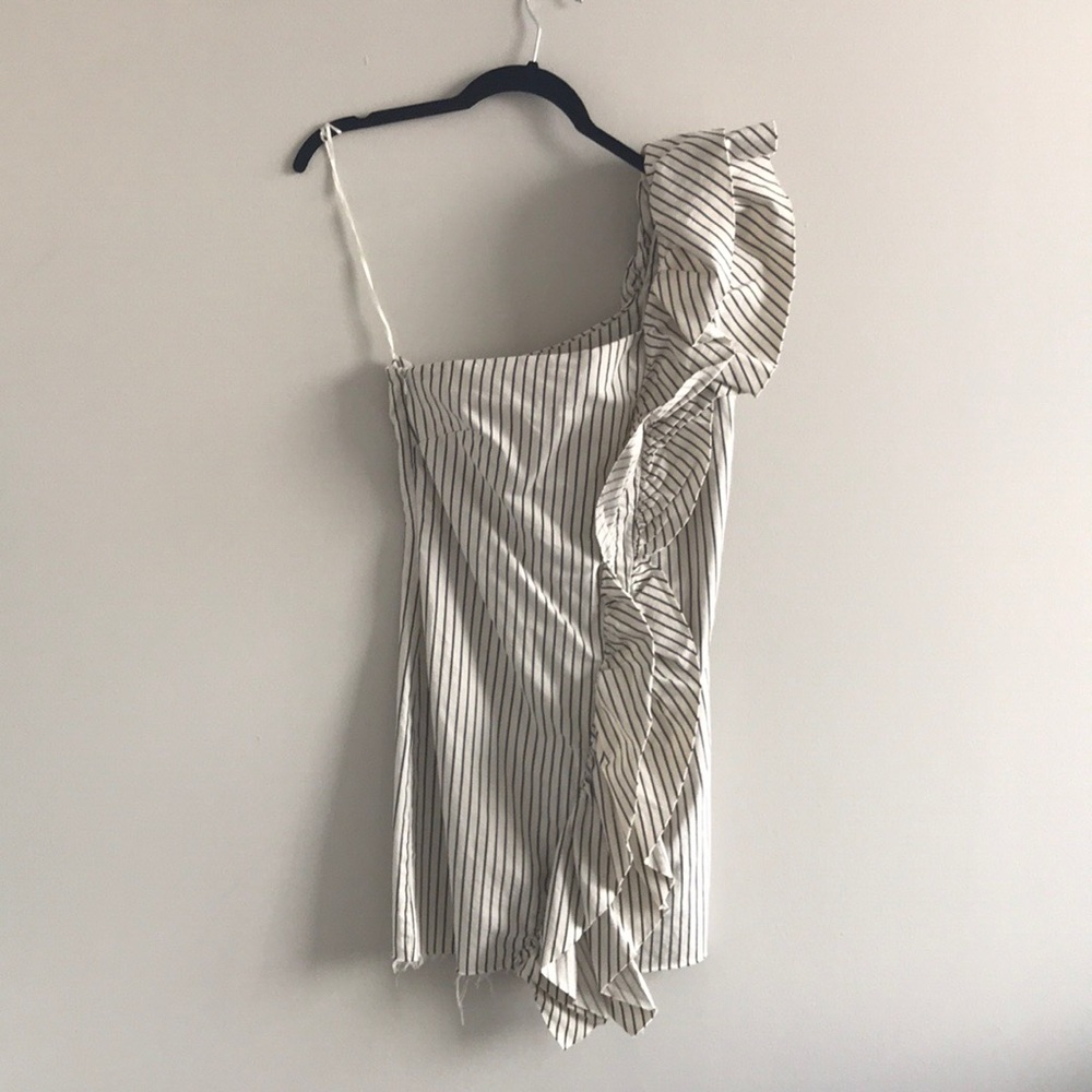 Zara One Shoulder Denim Ruffle Dress